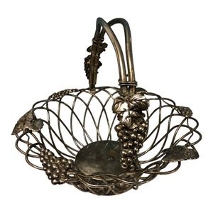 Vintage Godinger Woven Silverplate Basket Grapes & Leaves Design, Movable Handle